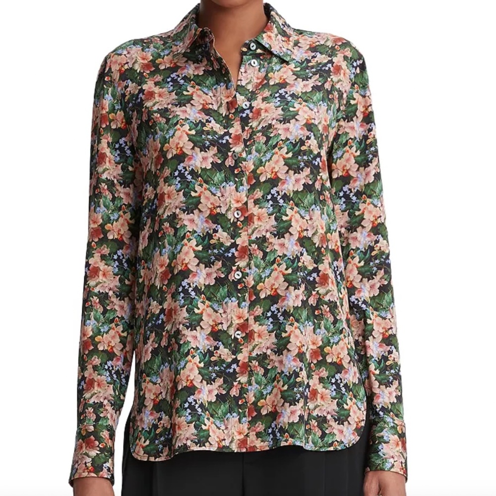 Vince Wild Primrose Silk Slim-Fit Blouse, Floral Print, Black & Multi, XS